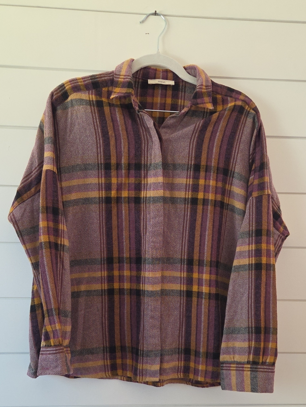 Sessun Size S Purple and Mustard Plaid Flannel Wool Shirt